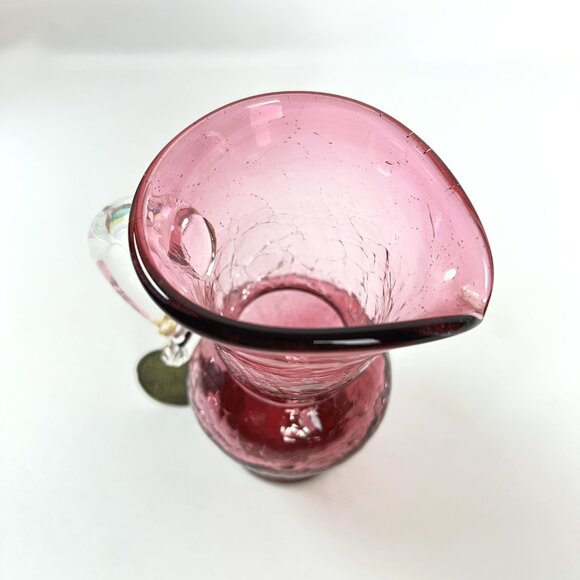 Kanawha Handblown Small Pitcher Vintage Cranberry Crackle Glass 5 1/4" with Tag - Picture 6 of 11